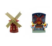 Set of 2 Paris Eiffel Tower Magnets - Moulin Rouge Design - Resin