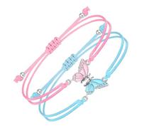 Set of 2 Partner Bracelets, Butterfly Bracelets, Adjustable Strands, Friendship Bracelets, Handmade Charms, Couples Jewellery for Women, Couples, Girlfriends Activity Bracelet, one size, Acrylic yarn