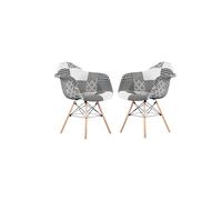 Life Interiors Set Of 2 Patchwork Accent Chairs With Wooden Legs And Black Metal Wire Frame Multi One Size