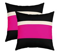 Set Of 2 Patchwork Striped Throw Pillow Covers 16x16 Hot Pink Black Stripes Pillow Covers Aesthetic Geometric Ombre Soft Cushion Cases For Kids Girls Women Rustic Bedroom Home Office Sofa Couch Bed