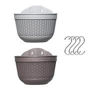 Set of 2 Pcs Hanging Planters Outdoor Hanging Basket Plastic Flower Pot Plants Holder Hanger for Balcony Fence Wall Mounted Planters Hanging Fence Planters with Drainage and Hooks Wall Fence Plant Pot