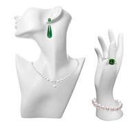 Set of 2 Pcs Jewelry Mannequin Display Set Head Bust Holder Mannequin Earring Stand Female Mannequin Hand Bracelet Ring Stand for Selling Show Home Decor,White