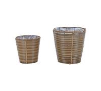 Beliani Set Of 2 Pe Rattan Plant Pot Baskets Brown Sarti