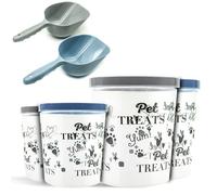 (Set of 2) - Pet Storages Container with 1x Feeding Scoop - Cat & Dog Food Storage Box - Candy Jar, Tin, Tub for Dogs, Cats - Pets Treat Containers with Airtight Lid (Blue/Grey, (2+5) Litre)