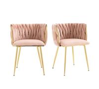 Set of 2 Pink Velvet Dining Room Chairs Upholstered Dressing Table Chairs with Sturdy Metal Legs Ideal for Dining Room Living Room and Kitchen Decor