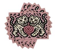 Set of 2 Placemats 45x30cm, Pink Two-Headed Tiger Placemats Abstract Line Drawing Animal Washable Place Mats Heat Resistant Cotton Linen Non-slip Place Mats for Kitchen Party Cafe Home Decor, Pink