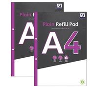 [ Set of 2 ] Plain A4 Refill Notepads Side Bound Writing Pads White 60 Sheets 120 Pages with 2 Punched Holes - Ideal for Home, Office, Business, School or Student Use
