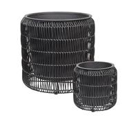 Beliani Set Of 2 Plant Pots Brodiea Pe Rattan 26/45 Cm Black