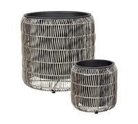Set of 2 Plant Pots BRODIEA PE Rattan Light Brown
