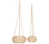 Beliani Set of 2 Plant Pots REMORA Seagrass 27/22 cm Natural, Brown