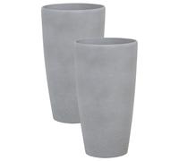 Set of 2 Plant Pots Stone 31 x 31 x 58 cm Grey ABDERA