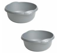 (Set of 2) Plastic 5L Litre Round Washing Up Bowl Sink Tidy Organizer 28 CM Multipurpose Basin Mixing Washing Up Bowl Cleaning Tub Ideal For Home Sinks Kitchen Camping Caravans (Silver)