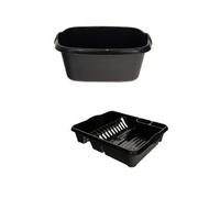 Set of 2 Plastic Kitchen Large Dish Drainer With Rectangular Washing Up Bowl - Mid-night Black (Darkish Grey)