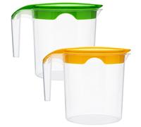 Set of 2 Plastic Water Jug with Lid 1Litre Milk Juices Drinks Fridge Jug Ideal for Everyday Use Indoor Outdoor Party (Green & Yellow)