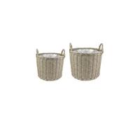 Ivyline Polyrattan Set of Two Lined Natural Planters, Brown