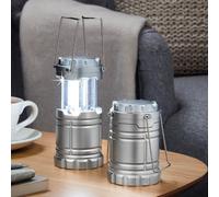 Set Of 2 Pop-Up Led Lanterns. Compact, Portable, Camping, 360 Light, Adjustable Brightness, Battery-Operated. H15.5Cm