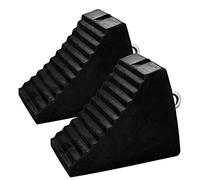 Set of 2 Portable 5KG Rubber Wheel Chock | Non-Slip Rubber Wheel Stop - Black | Durable Wheel Slip Stopper with Handle (2)