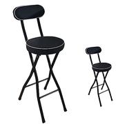Set of 2 Portable Folding Bar Stools with Backrest, Footrest & Padded Seat - Compact Black Design for Kitchen, Dining, & Outdoor Use - 55cm Height