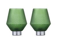 Set of 2 Porter - Battery Operated Chrome Lamps Green Textured Glass First Choice Lighting Silver One Size