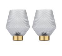 Set of 2 Porter - Battery Operated Satin Brass Lamps Clear Tex Glass First Choice Lighting Gold One Size