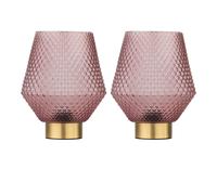 Set of 2 Porter - Battery Operated Satin Brass Lamps Pink Tex Glass First Choice Lighting Gold One Size