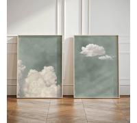 Set of 2 Posters, Cloud Canvas Wall Art, Sage Green Sky Prints, Minimalist Nordic Wall Decor, Unframed Abstract Landscape Artwork for Bedroom Living Room (40 x 60 cm (unframed))