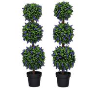 Set Of 2 Potted Artificial Plants Ball Tree With Lavender Flowers