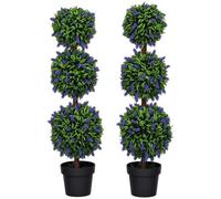 Set Of 2 Potted Artificial Plants Ball Tree With Lavender Flowers