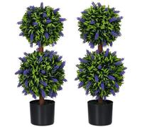 Set Of 2 Potted Artificial Plants Ball Tree With Lavender Flowers, 70Cm