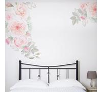 Set Of 2 Pretty Pastel Floral Corner Wall Stickers - Pink/green Removable Peel & Stick Vinyl Decal