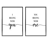 Set of 2 Prints,Wall Art Posters I Belong With You, You Belong With Me Printable Sign, Bedroom Decor Wall Art, Bedroom Quote Print, Above Bed Wall Decor, Bedroom Print Set (A4 (Print Only)), WHITE
