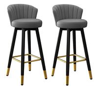 Set of 2, PU Leather Upholstered Stools with Low Back and Footrest, Tall Chairs for Dining Room Kitchen Counter Bar (Grey,74cm/29.1in)