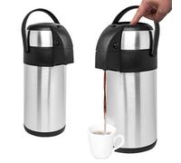 Set of 2 Pump Action 3L Airpot - Stainless Steel Teapot Infuser | Tea & Coffee Carafe Pump Action Air Pot Dispenser | for Hot Drinks, Soup Drinks, 3 Litre Travel Jug with Carry Handle & Safety Lock