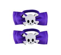Set Of 2 Purple Halloween Skull & Crossbones Bow Motif Jersey Ponio Hair Bobbles.