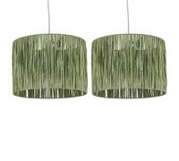 Set of 2 Raffia - Green 28cm Straw Pendant or Lamp Shades