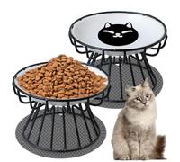 Set of 2 Raised Cat Feeding Bowls - Cat Bowl Raised 10 cm with Raised Stand Metal Holder Base Pets White Feeding Bowl Cats with 2 x Silicone Bowl Mat for Cats and Puppies