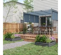 Set of 2 Raised Garden Bed Galvanised Steel Planter Boxes Easy Setup Outsunny Dark Grey One Size