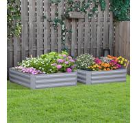 Outsunny Set of 2 291L Raised Garden Bed, Elevated Planter Box with Galvanised Steel Frame for Growing Flowers, Herbs, 100 x 100 x 30 cm, Grey