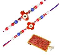 Set of 2 Rakhi for Brother Rakhi Thread for Bhabhi Bhaiya and Bhatiji veera Diwali Bhaidooj Rakhi Set Dora Bracelet Kalwa with gift Pack in Red Bag for Brother Sister Indian Traditional Festival