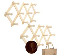 Set of 2 RAM-PRO Accordion Style Wood Expandable Rack Hat, Cap, Belt, Umbrella Coffee Mug Wall Wooden Pegs