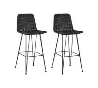 Beliani Set Of 2 Bar Chairs Cassita Rattan Black