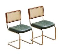 Set of 2 Rattan Dining Chairs Stylish Leather Upholstered Accent Chairs with Cane Backrest & Sturdy Metal Legs for Modern Dining Room Decor