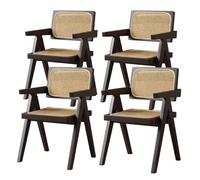 Set of 2 Rattan Dining Chairs with Wooden Armrests - Slish Accent Chairs for Kitchen Living Room Outdoor Patio & Bedroom - table Reading Room Armchairs (Brown)