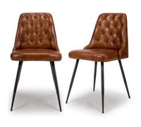 Set Of 2 Real Leather Tan Dining Chair with Quilted Back - Jaxson