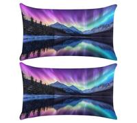 Set of 2 Rectangle Waterproof Cushion Covers, 12x20 inch Northern Lights Outdoor Throw Pillow Covers Linen Lumbar Cushions Home Decor Pillowcase for Sofa, Couch, Bedroom, Living Room, Garden C-1399