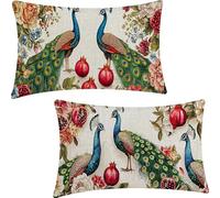 Set of 2 Rectangular Cushion Covers, Linen Throw Animals Pillow Cases for Livingroom Sofa Outdoor, with Invisible Zipper, Flowers Outdoor Cushions Covers 40x70cm YF-2151