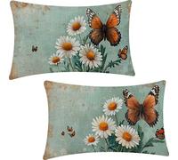 Set of 2 Rectangular Cushion Covers, Linen Throw Butterfly Pillow Cases for Livingroom Sofa Outdoor, with Invisible Zipper, Flowers Outdoor Cushions Covers 40x80cm YF-2271