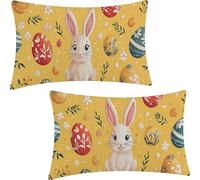 Set of 2 Rectangular Cushion Covers, Linen Throw Easter Pillow Cases for Livingroom Sofa Outdoor, with Invisible Zipper, Yellow Outdoor Cushions Covers 40x80cm YF-1816