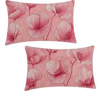 Set of 2 Rectangular Cushion Covers, Linen Throw Flowers Pillow Cases for Livingroom Sofa Outdoor, with Invisible Zipper, Pink Outdoor Cushions Covers 30x50cm YF-2176
