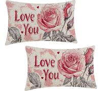 Set of 2 Rectangular Cushion Covers, Linen Throw Flowers Pillow Cases for Livingroom Sofa Outdoor, with Invisible Zipper, White Outdoor Cushions Covers 30x50cm YF-2169